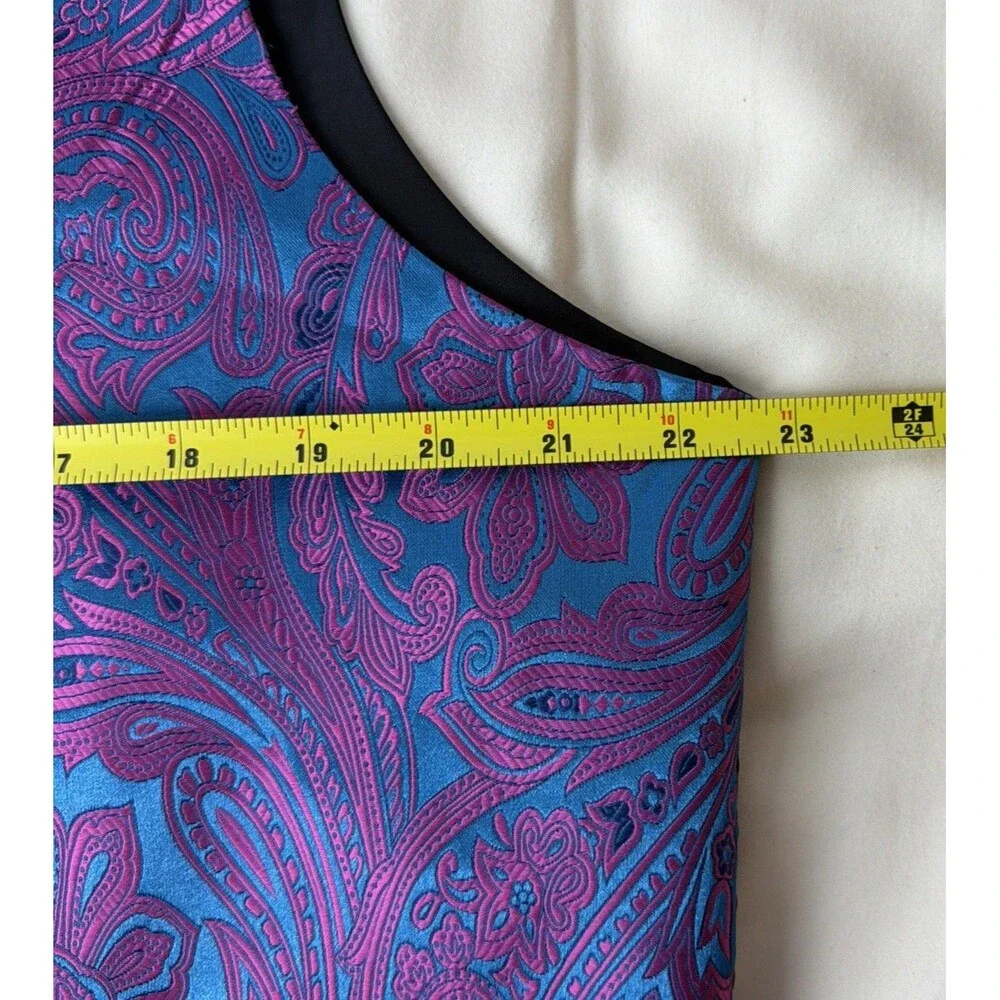 Magenta Pink Blue Turquoise Paisley Brocade Tuxedo Vest Men's L Pockets Wedding